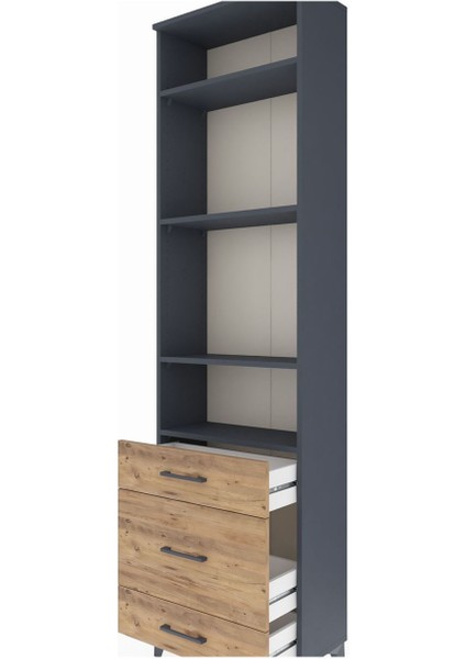 Arges Dolap 4 Raflı 3 Çekmeceli 60X30X221 Antrasit-Çam indirimleri