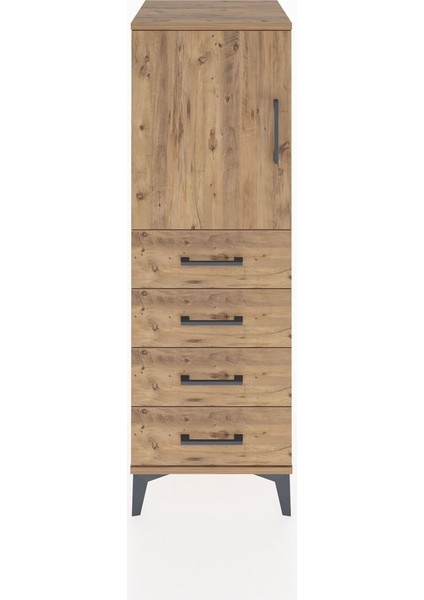 Hyperion Dolap 2 Raflı 4 Çekmeceli Tek Kapaklı 44X44X134 Çam-Çam