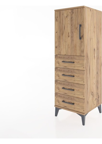 Hyperion Dolap 2 Raflı 4 Çekmeceli Tek Kapaklı 44X44X134 Çam-Çam modelleri