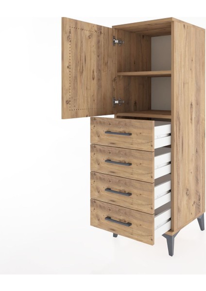 Hyperion Dolap 2 Raflı 4 Çekmeceli Tek Kapaklı 44X44X134 Çam-Çam fırsatları