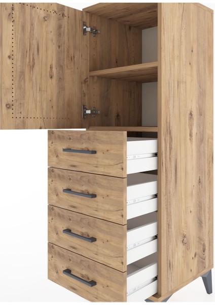 Hyperion Dolap 2 Raflı 4 Çekmeceli Tek Kapaklı 44X44X134 Çam-Çam indirimleri