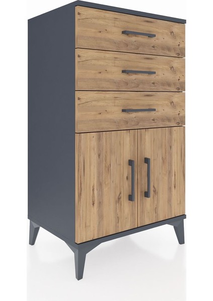 Hyperion Komodin Tek Raflı 3 Çekmeceli 2 Kapaklı 60X44X106 Antrasit-Çam fiyatları