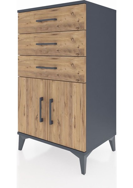 Hyperion Komodin Tek Raflı 3 Çekmeceli 2 Kapaklı 60X44X106 Antrasit-Çam modelleri