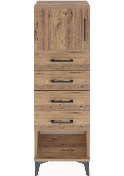 Arges Dolap Tek Raflı 4 Çekmeceli Tek Kapaklı 44X30X134 Çam-Çam