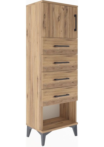 Arges Dolap Tek Raflı 4 Çekmeceli Tek Kapaklı 44X30X134 Çam-Çam fiyatları