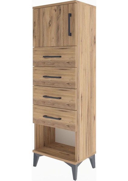 Arges Dolap Tek Raflı 4 Çekmeceli Tek Kapaklı 44X30X134 Çam-Çam modelleri