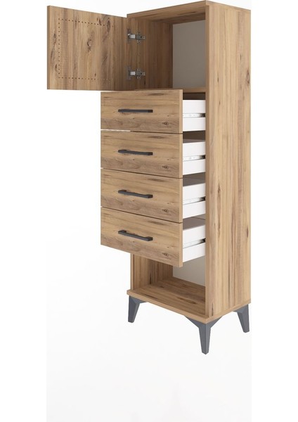 Arges Dolap Tek Raflı 4 Çekmeceli Tek Kapaklı 44X30X134 Çam-Çam fırsatları