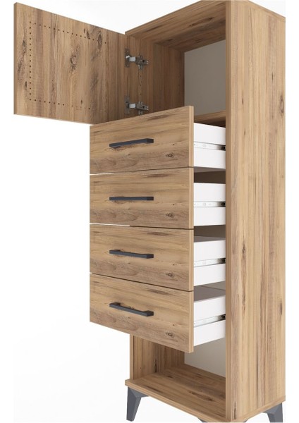 Arges Dolap Tek Raflı 4 Çekmeceli Tek Kapaklı 44X30X134 Çam-Çam indirimleri