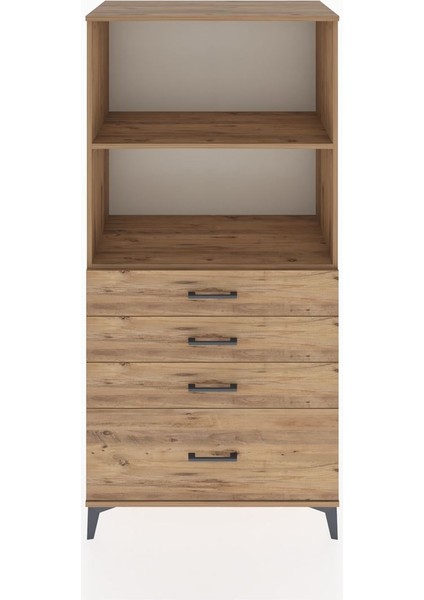 Hyperion Dolap 2 Raflı 4 Çekmeceli 88X44X182 Çam-Çam