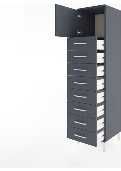 Hyperion Dolap Tek Raflı 8 Çekmeceli Tek Kapaklı 44X44X182 Antrasit-Antrasit fırsatları