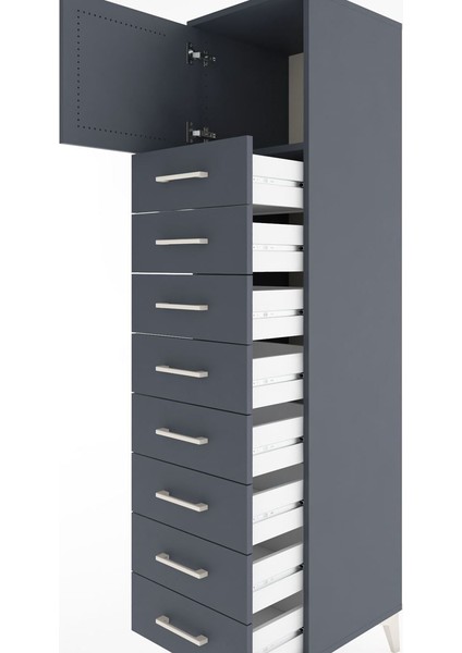 Hyperion Dolap Tek Raflı 8 Çekmeceli Tek Kapaklı 44X44X182 Antrasit-Antrasit indirimleri