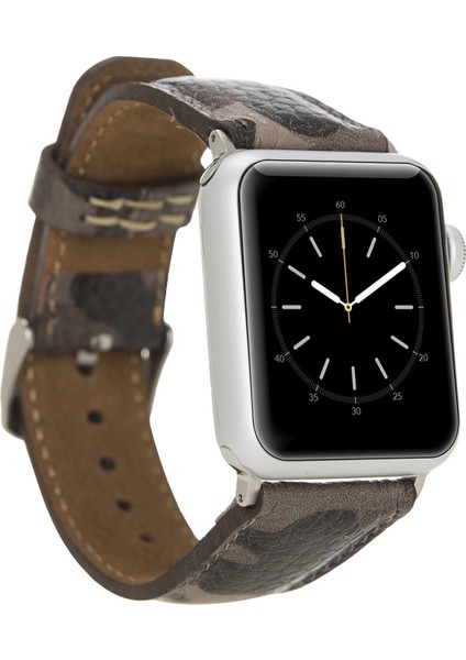 Apple Watch Uyumlu Deri Kordon 42-44-45MM Kamuflaj Bej