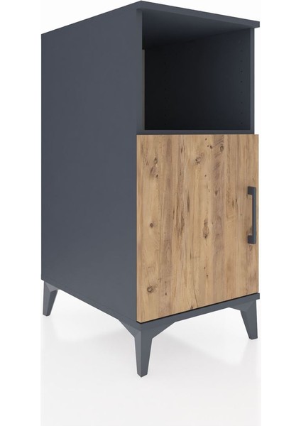 Kronos Komodin 2 Raflı Tek Kapaklı 44X59X96 Antrasit-Çam fiyatları