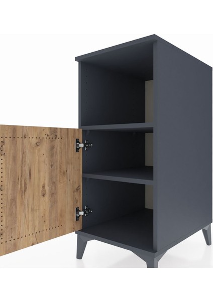 Kronos Komodin 2 Raflı Tek Kapaklı 44X59X96 Antrasit-Çam indirimleri