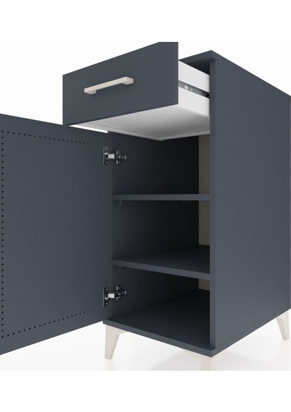 Kronos Komodin 2 Raflı Tek Çekmeceli Tek Kapaklı 44X59X96 Antrasit-Antrasit indirimleri