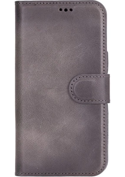 Apple iPhone 16 Plus Uyumlu, Hakiki Deri, El Yapımı, Cüzdanlı Kılıf, Gölgeli Gri fırsatları