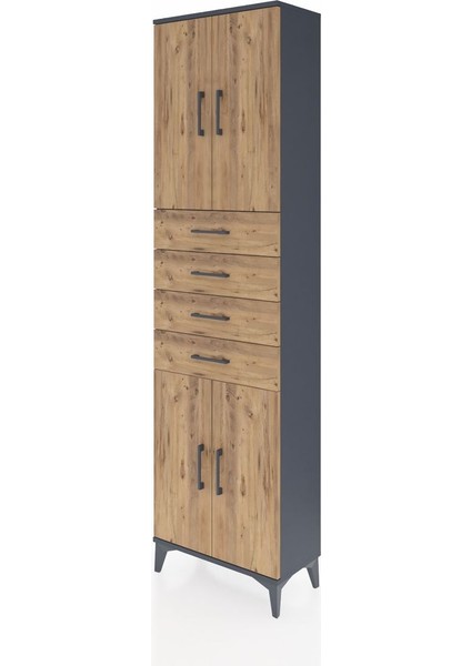 Arges Dolap 3 Raflı 4 Çekmeceli 4 Kapaklı 60X30X221 Antrasit-Çam modelleri