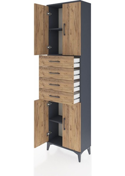 Arges Dolap 3 Raflı 4 Çekmeceli 4 Kapaklı 60X30X221 Antrasit-Çam fırsatları