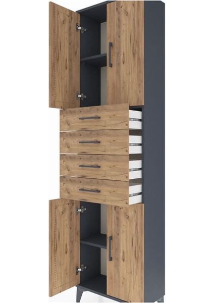 Arges Dolap 3 Raflı 4 Çekmeceli 4 Kapaklı 60X30X221 Antrasit-Çam indirimleri