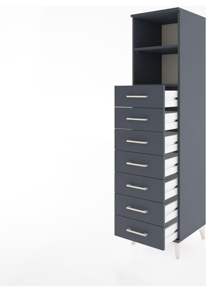 Hyperion Dolap 2 Raflı 7 Çekmeceli 44X44X182 Antrasit-Antrasit fırsatları