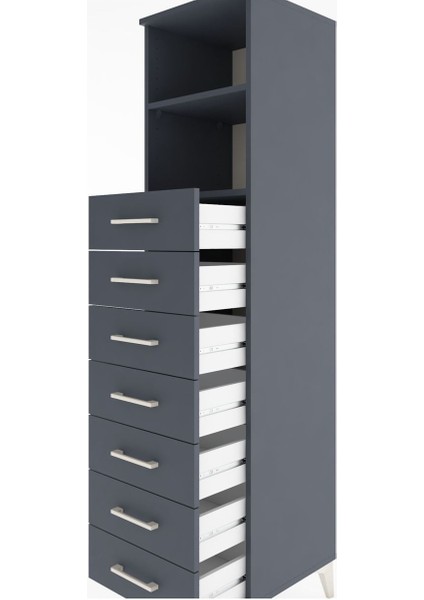 Hyperion Dolap 2 Raflı 7 Çekmeceli 44X44X182 Antrasit-Antrasit indirimleri