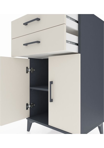 Hyperion Komodin Tek Raflı 2 Çekmeceli 2 Kapaklı 60X44X106 Antrasit-Aytaşı indirimleri