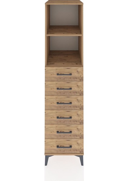 Kronos Dolap 2 Raflı 6 Çekmeceli 44X59X182 Çam-Çam