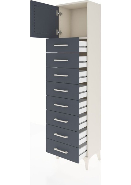 Arges Dolap Tek Raflı 8 Çekmeceli Tek Kapaklı 44X30X182 Aytaşı-Antrasit fırsatları
