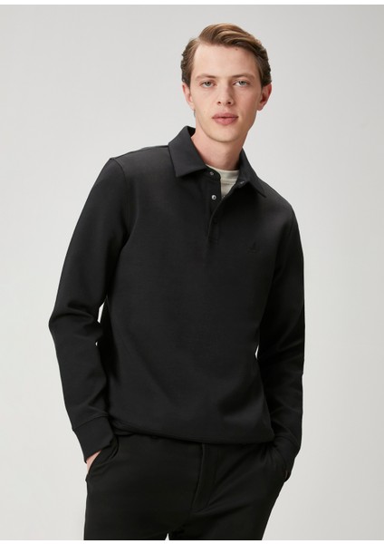 Siyah Polo Yaka Sweatshirt