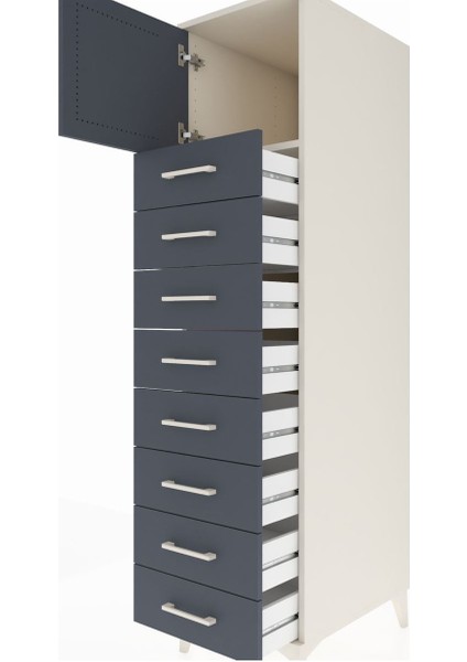 Kronos Dolap Tek Raflı 8 Çekmeceli Tek Kapaklı 44X59X182 Aytaşı-Antrasit indirimleri