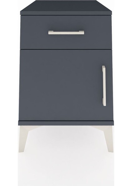 Kronos Komodin Tek Raflı Tek Çekmeceli Tek Kapaklı 44X59X64 Antrasit-Antrasit