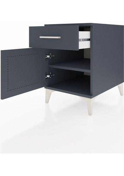 Kronos Komodin Tek Raflı Tek Çekmeceli Tek Kapaklı 44X59X64 Antrasit-Antrasit fırsatları