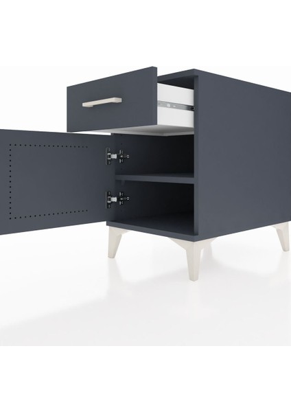 Kronos Komodin Tek Raflı Tek Çekmeceli Tek Kapaklı 44X59X64 Antrasit-Antrasit indirimleri