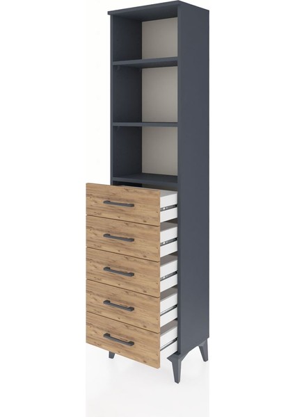 Arges Dolap 3 Raflı 5 Çekmeceli 44X30X182 Antrasit-Çam fırsatları