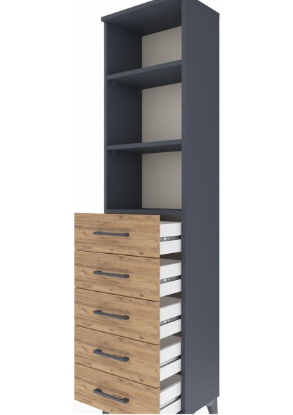 Arges Dolap 3 Raflı 5 Çekmeceli 44X30X182 Antrasit-Çam indirimleri