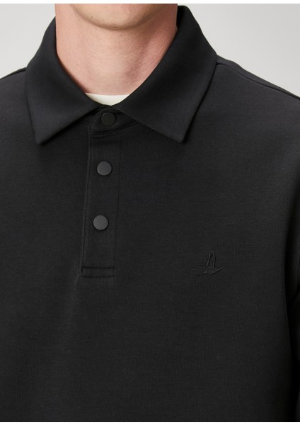 Siyah Polo Yaka Sweatshirt