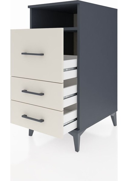 Kronos Komodin Tek Raflı 3 Çekmeceli 44X59X96 Antrasit-Aytaşı fırsatları