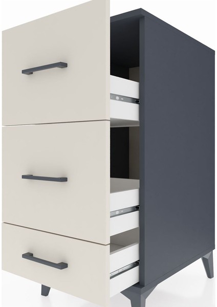 Kronos Komodin 3 Çekmeceli 44X59X96 Antrasit-Aytaşı indirimleri