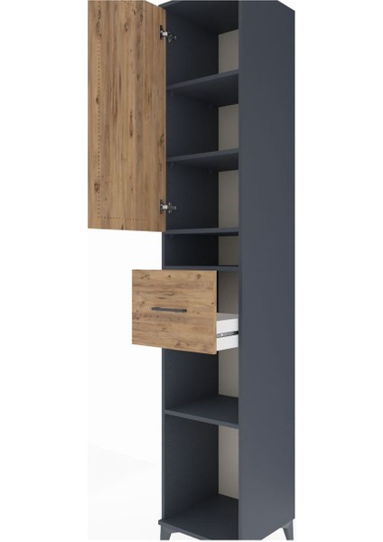 Hyperion Dolap 5 Raflı Tek Çekmeceli Tek Kapaklı 44X44X243 Antrasit-Çam indirimleri
