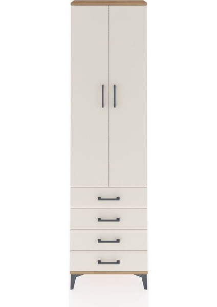 Arges Dolap 4 Raflı 4 Çekmeceli 2 Kapaklı 60X30X221 Çam-Aytaşı