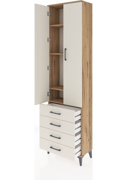 Arges Dolap 4 Raflı 4 Çekmeceli 2 Kapaklı 60X30X221 Çam-Aytaşı fırsatları