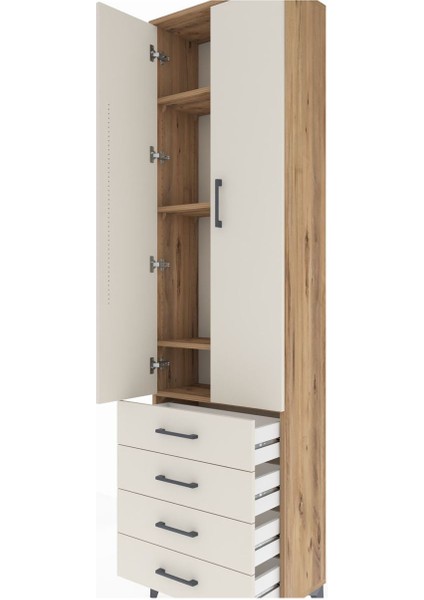 Arges Dolap 4 Raflı 4 Çekmeceli 2 Kapaklı 60X30X221 Çam-Aytaşı indirimleri