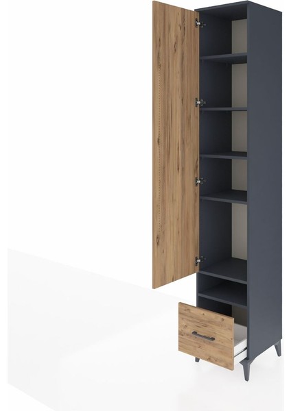 Hyperion Dolap 6 Raflı Tek Çekmeceli Tek Kapaklı 44X44X243 Antrasit-Çam fırsatları