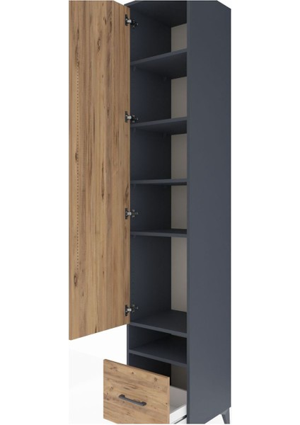 Hyperion Dolap 6 Raflı Tek Çekmeceli Tek Kapaklı 44X44X243 Antrasit-Çam indirimleri