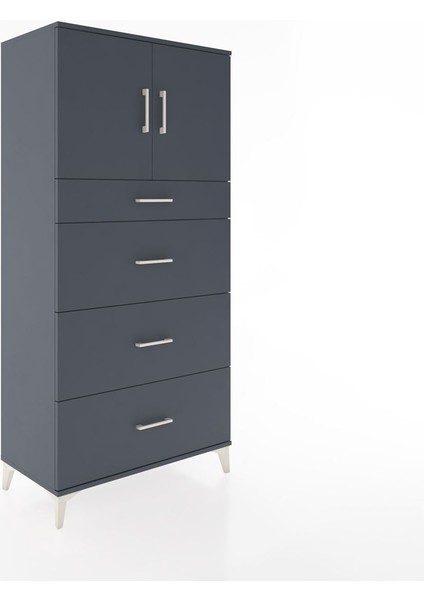 Hyperion Dolap Tek Raflı 4 Çekmeceli 2 Kapaklı 88X44X182 Antrasit-Antrasit fiyatları