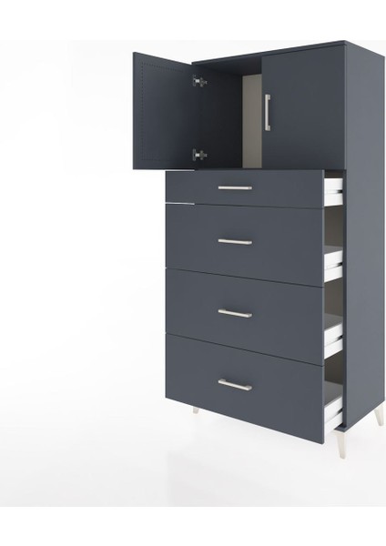 Hyperion Dolap Tek Raflı 4 Çekmeceli 2 Kapaklı 88X44X182 Antrasit-Antrasit fırsatları