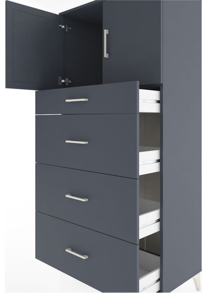 Hyperion Dolap Tek Raflı 4 Çekmeceli 2 Kapaklı 88X44X182 Antrasit-Antrasit indirimleri