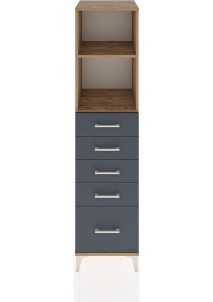 Hyperion Dolap 2 Raflı 5 Çekmeceli 44X44X182 Çam-Antrasit