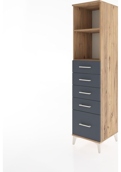 Hyperion Dolap 2 Raflı 5 Çekmeceli 44X44X182 Çam-Antrasit modelleri