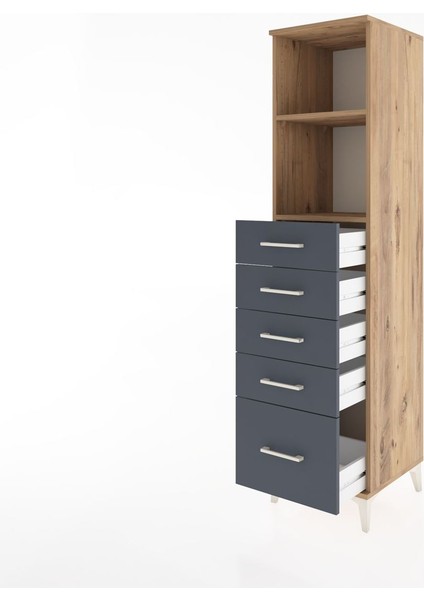 Hyperion Dolap 2 Raflı 5 Çekmeceli 44X44X182 Çam-Antrasit fırsatları